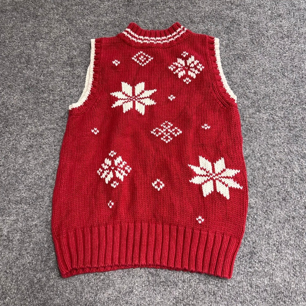 Tommy Hilfiger Sweater Vest Womens Size M Red Snowflake Knit Holiday Sleeveless